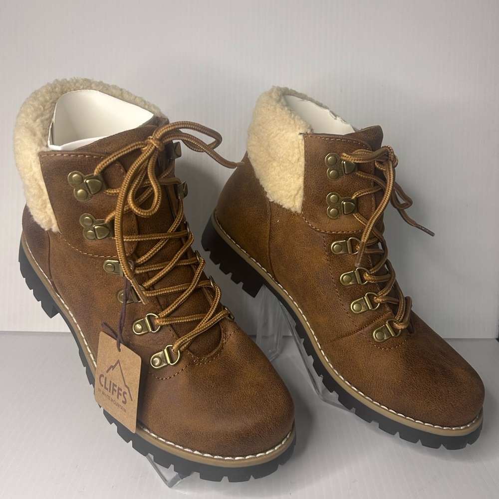 🥾Cliffs by WHITE MOUNTAIN NWT “Pathfield” Tan/Brown Lace-Up Ankle Boots/WIDE 🥾 - Picture 3 of 11